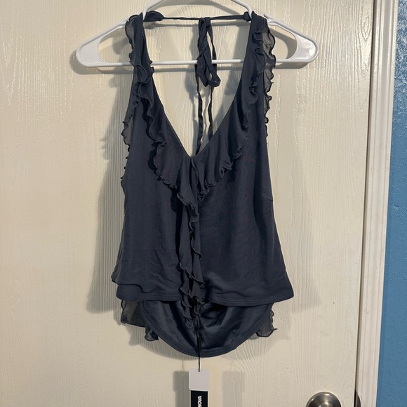 PrettyLittleThing Navy Ruffled Matching Set - Picture 4 of 5